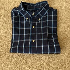 Chaps Navy Plaid Button-Down Shirt with Light Blue Accents
